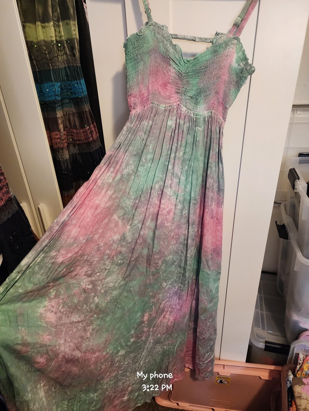 Maxi Tie-Dye Sundress in Pink & Green